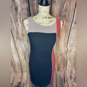 VINCE CAMUTO Women's Size 8 Color Block Sheath Dress Sleeveless Red Black Brown